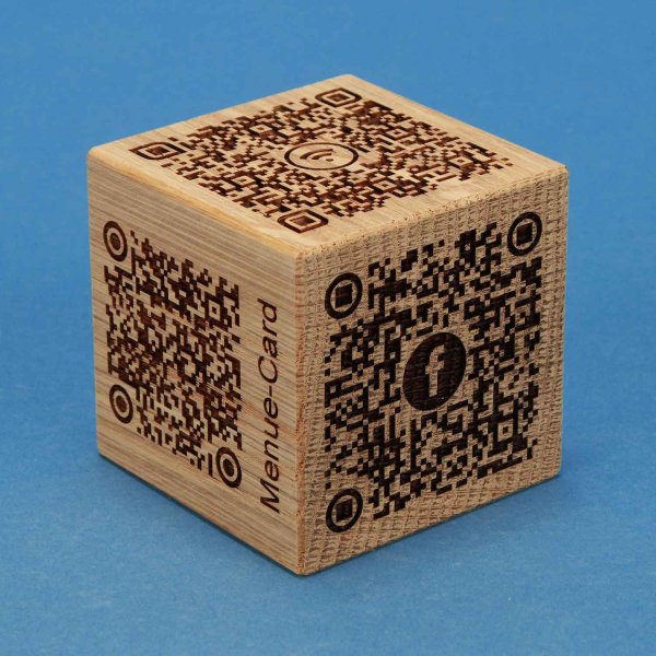 WOOD CUBES OAK QR CODE Facebook LASER ENGRAVING