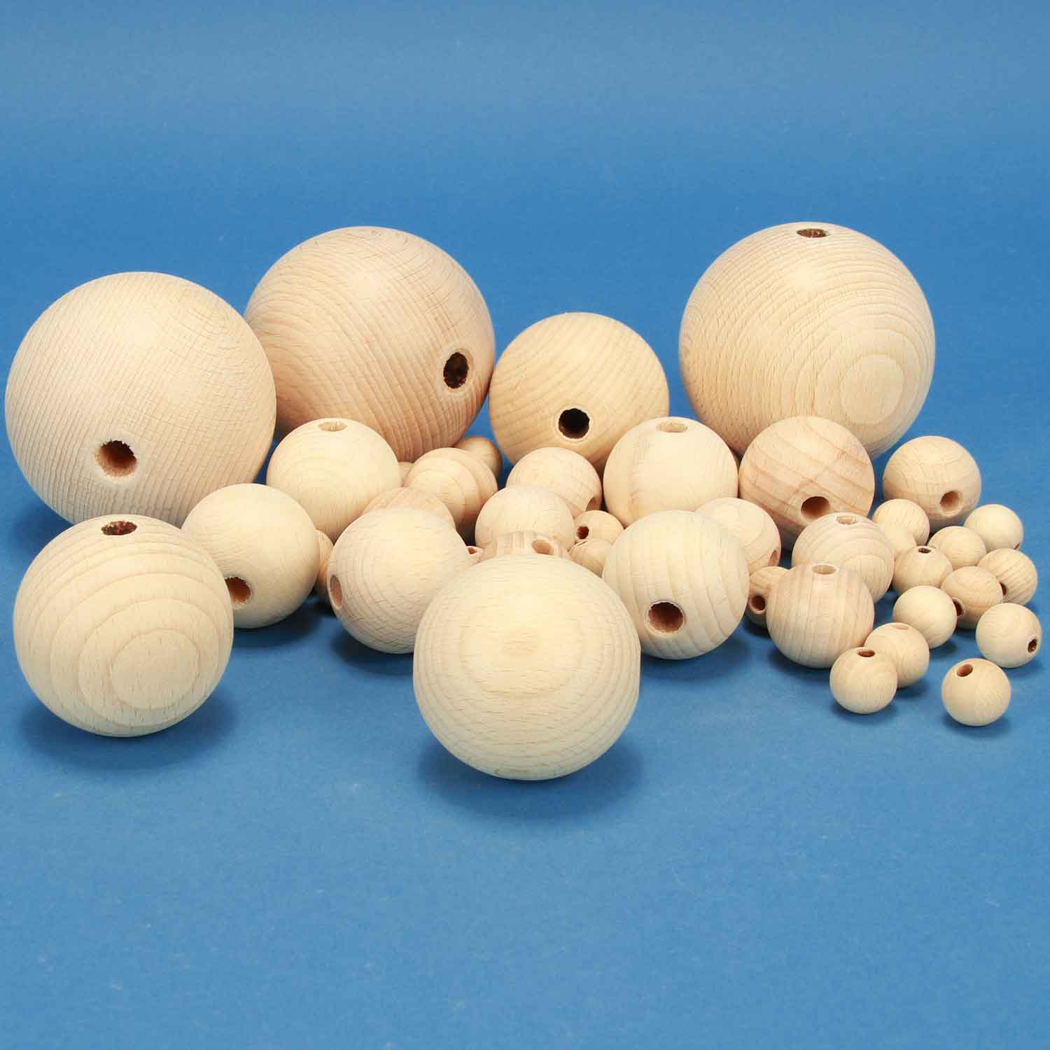 Wooden balls drilled and undrilled, fine wooden beads
