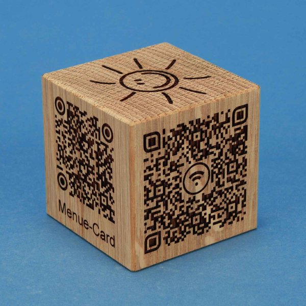 WOODEN CUBE OAK QR-CODE WIFI LASER ENGRAVING